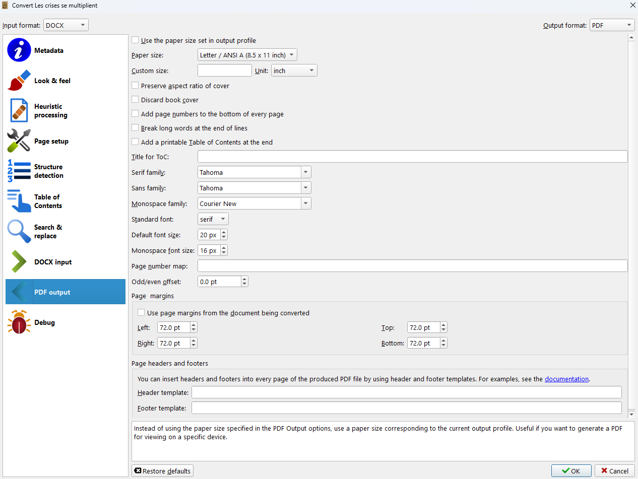 French PDF output